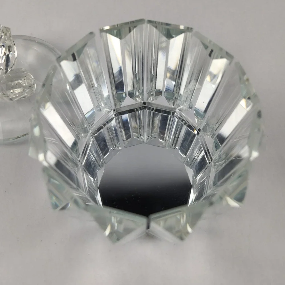 Faceted Crystal Glass Panel Trinket Jar with Lid‎ Prismatic Vanity Decor